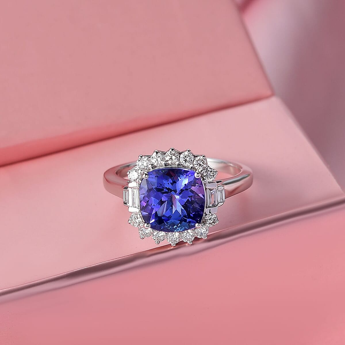 Doorbuster Certified & Appraised AAA Tanzanite and Luxuriant Lab Grown Diamond G-H SI 3.70 ctw Ring in 10K White Gold (Size 7.0) image number 1