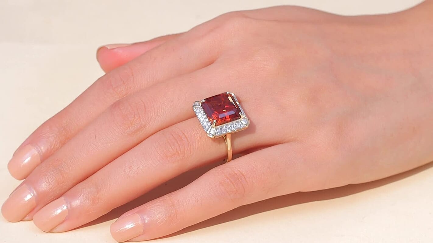 Certified & Appraised 10K Yellow Gold AAA Santa Ana Madeira Citrine, Luxuriant Lab Grown Diamond (G-H, SI) Ring (Size 10.0) (4.41 g) 8.50 ctw