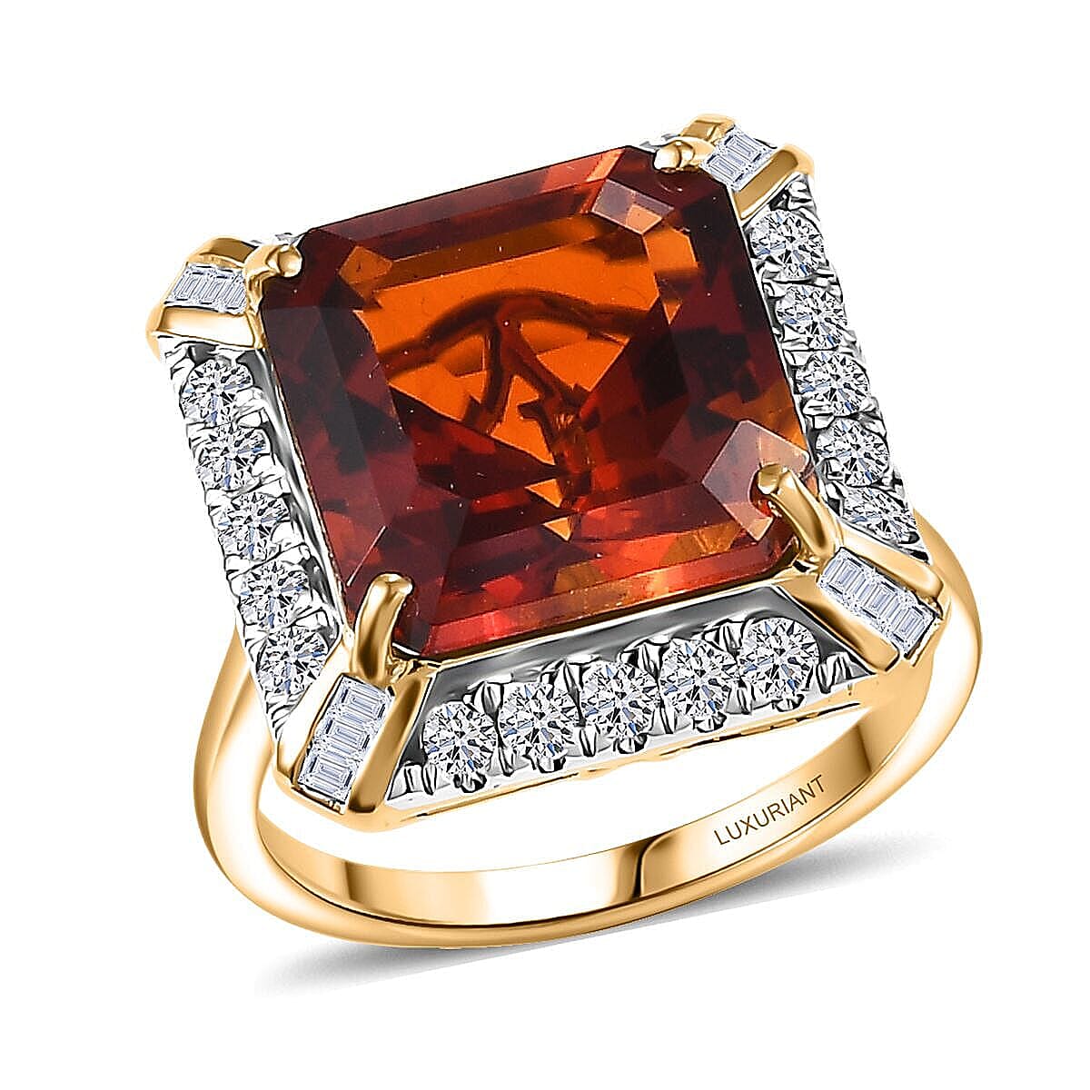 Certified & Appraised 10K Yellow Gold AAA Santa Ana Madeira Citrine, Luxuriant Lab Grown Diamond (G-H, SI) Ring (Size 10.0) (4.41 g) 8.50 ctw image number 0