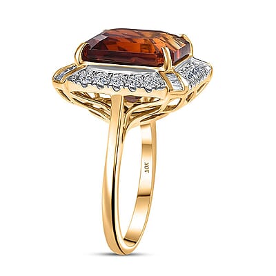 Certified and Appraised AAA Santa Ana Madeira Citrine, Diamond Art Deco Ring in 10K Yellow Gold 8.50 ctw (Size 12.0)