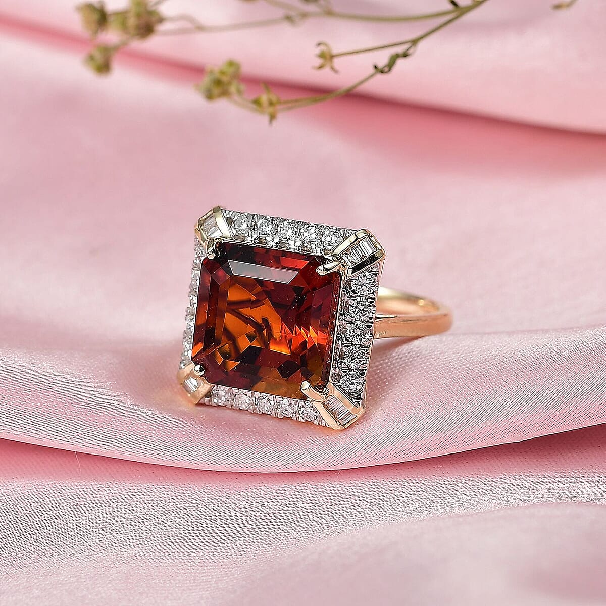 Certified & Appraised 10K Yellow Gold AAA Santa Ana Madeira Citrine, Luxuriant Lab Grown Diamond (G-H, SI) Ring (Size 10.0) (4.41 g) 8.50 ctw image number 1