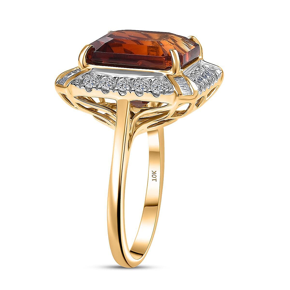 Certified & Appraised 10K Yellow Gold AAA Santa Ana Madeira Citrine, Luxuriant Lab Grown Diamond (G-H, SI) Ring (Size 10.0) (4.41 g) 8.50 ctw image number 3