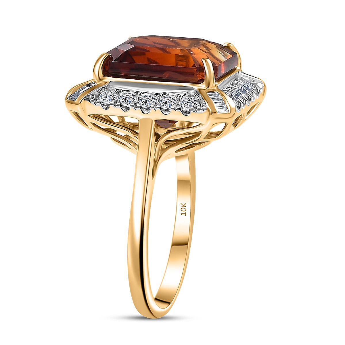 Certified AAA Santa Ana Madeira Citrine, Lab-Grown Diamond Art Deco Ring in 10K Yellow Gold 8.50 ctw (Size 6.0) image number 3