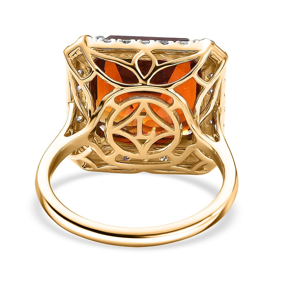 Certified AAA Santa Ana Madeira Citrine, Lab-Grown Diamond Art Deco Ring in 10K Yellow Gold 8.50 ctw (Size 6.0) image number 4