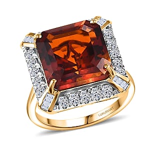 Certified AAA Santa Ana Madeira Citrine, Lab-Grown Diamond Art Deco Ring in 10K Yellow Gold 8.50 ctw (Size 7.0)