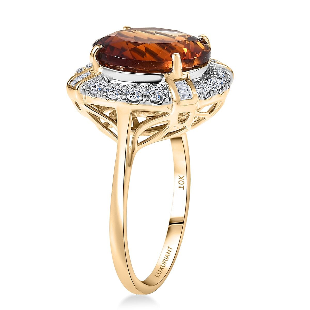 10K Yellow Gold AAA Santa Ana Madeira Citrine, Luxuriant Lab Grown Diamond (G-H, SI) (0.60 cts) Ring (Size 10.0) 6.50 ctw image number 3
