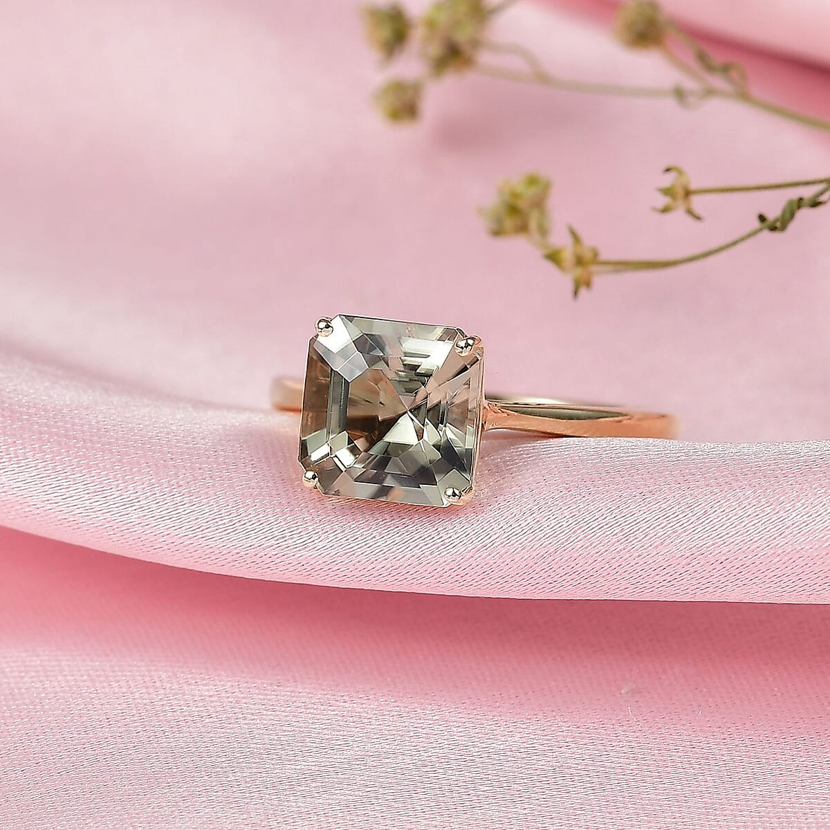 Doorbuster Certified & Appraised Asscher Cut AAA Turkizite 3.22 ctw Solitaire Ring in 10K Yellow Gold (Size 9.0) image number 1