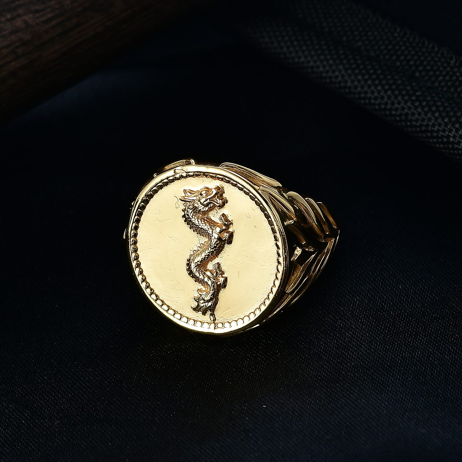 EverTrue Bronzella Collection Dragon Men's Ring in 18K Yellow Gold Plated Bronze (Size 10.0)