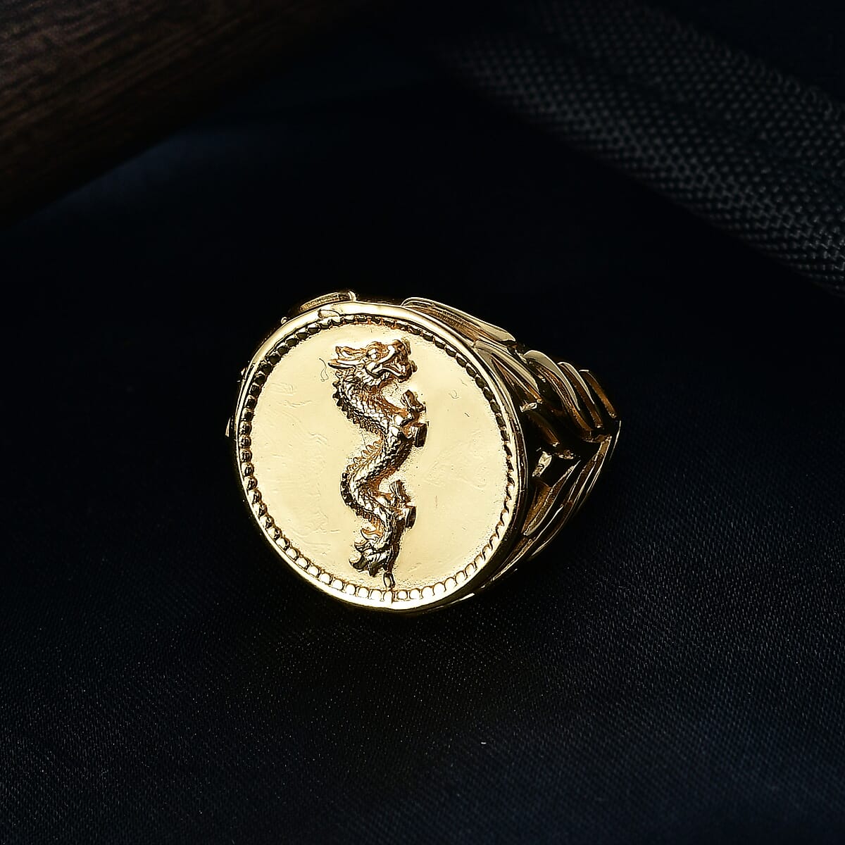 EverTrue Bronzella Collection Dragon Men's Ring in 18K Yellow Gold Plated Bronze (Size 10.0) image number 1