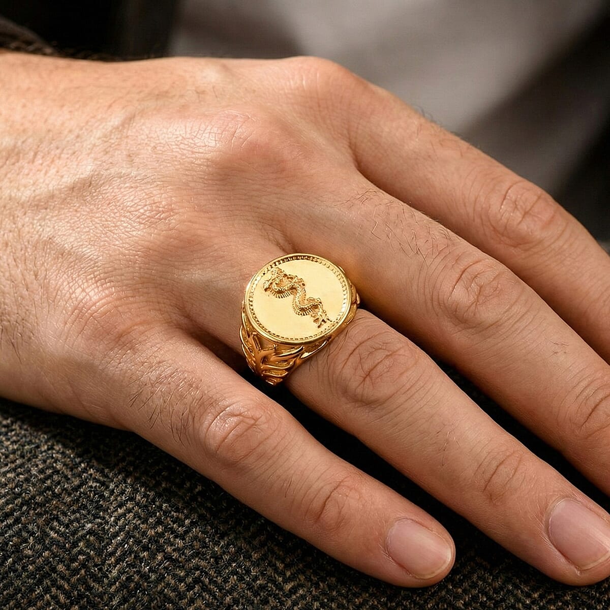 EverTrue Bronzella Collection Dragon Men's Ring in 18K Yellow Gold Plated Bronze (Size 10.0) image number 2