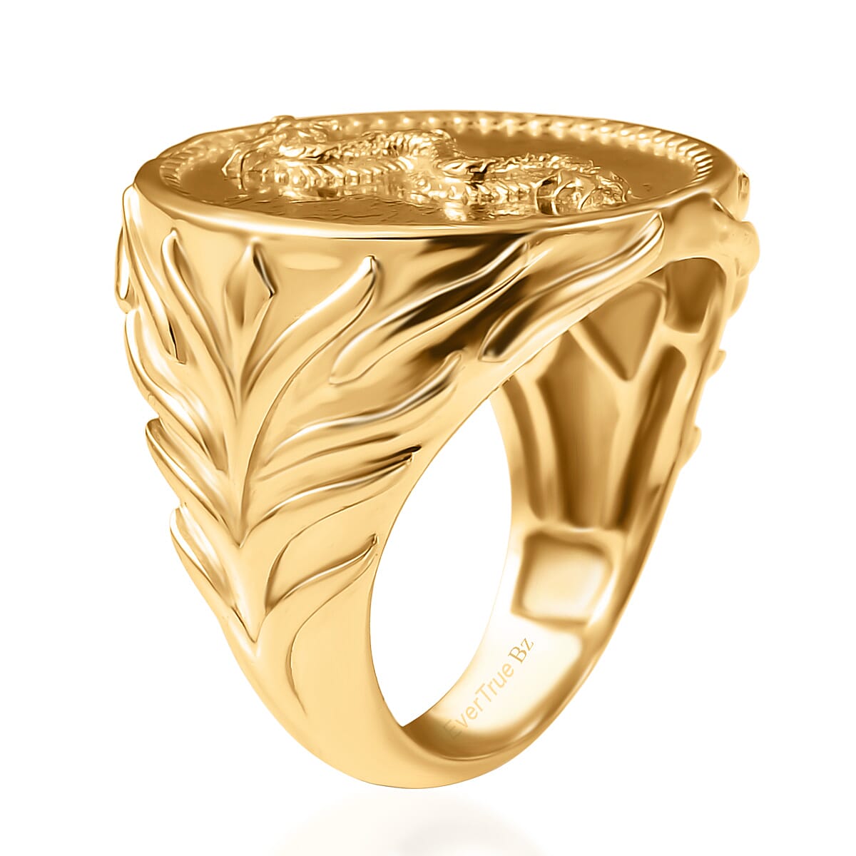 EverTrue Bronzella Collection Dragon Men's Ring in 18K Yellow Gold Plated Bronze (Size 10.0) image number 3