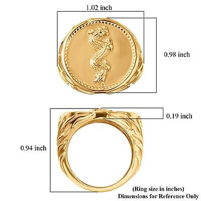 EverTrue Bronzella Collection Dragon Men's Ring in 18K Yellow Gold Plated Bronze (Size 10.0)