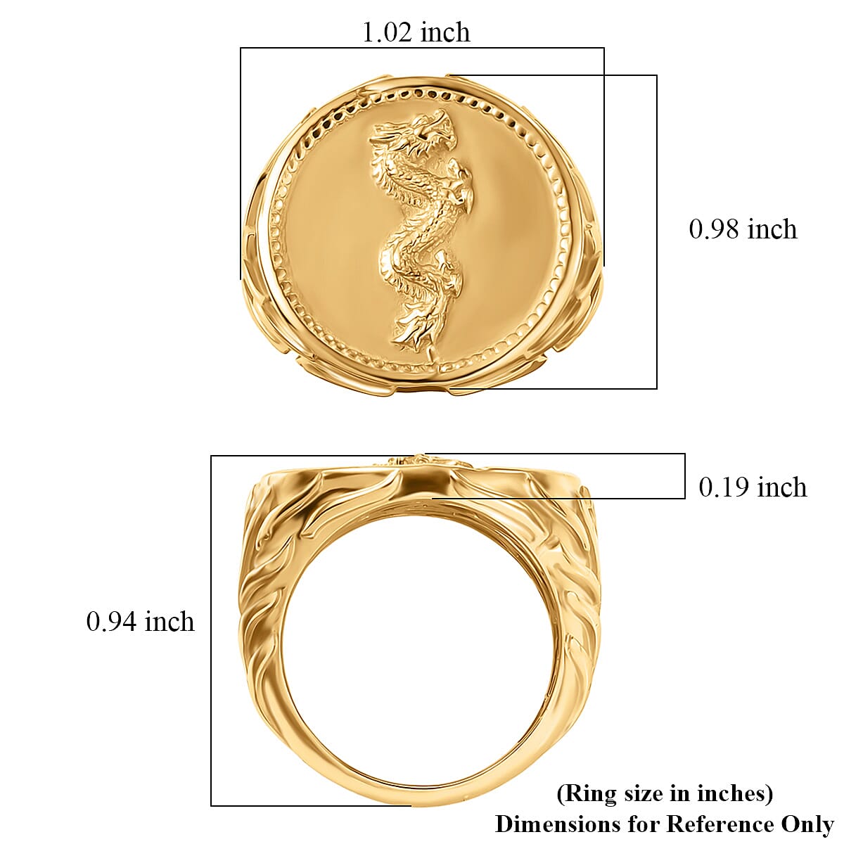 EverTrue Bronzella Collection Dragon Men's Ring in 18K Yellow Gold Plated Bronze (Size 9.0) image number 5