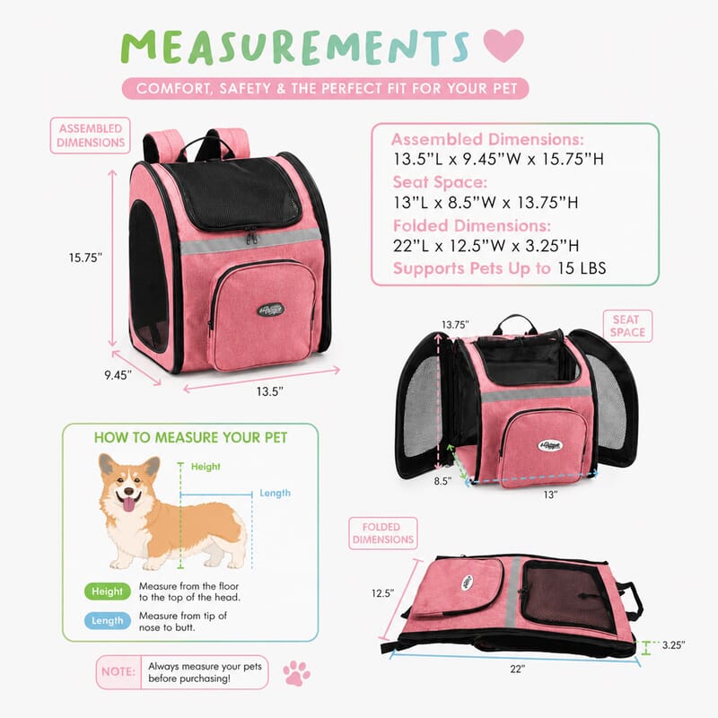 Closeout Petique Pet Carrier Backpack with Reversible and Removable Mat - Coral