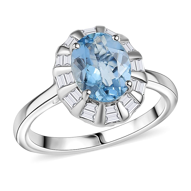 Certified & Appraised AAA Santa Maria Aquamarine, Lab Grown Diamond Ring in 10K White Gold 1.93 ctw (Size 10.0)