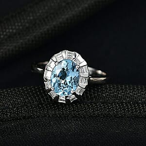 Certified and Appraised AAA Santa Maria Aquamarine, Lab Grown Diamond Ring in 10K White Gold 1.93 ctw (Size 10.5)