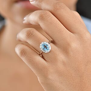 Certified and Appraised AAA Santa Maria Aquamarine, Lab Grown Diamond Ring in 10K White Gold 1.93 ctw (Size 10.5)