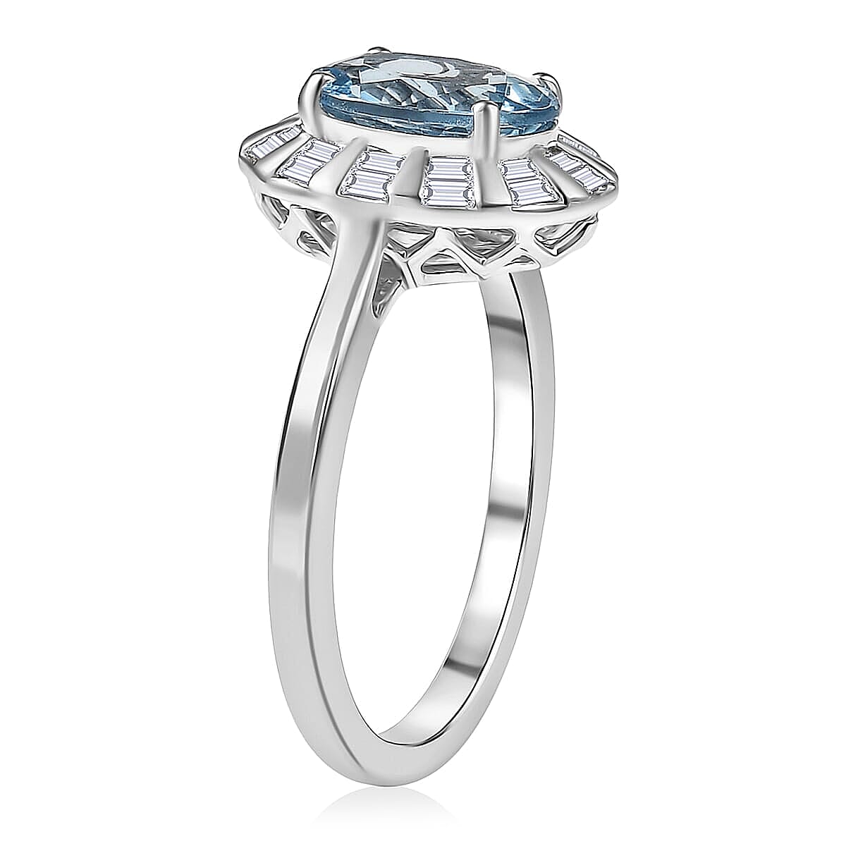 Certified and Appraised AAA Santa Maria Aquamarine, Lab Grown Diamond Ring in 10K White Gold 1.93 ctw (Size 10.5) image number 3