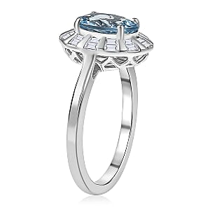Certified and Appraised AAA Santa Maria Aquamarine, Lab Grown Diamond Ring in 10K White Gold 1.93 ctw (Size 10.5)