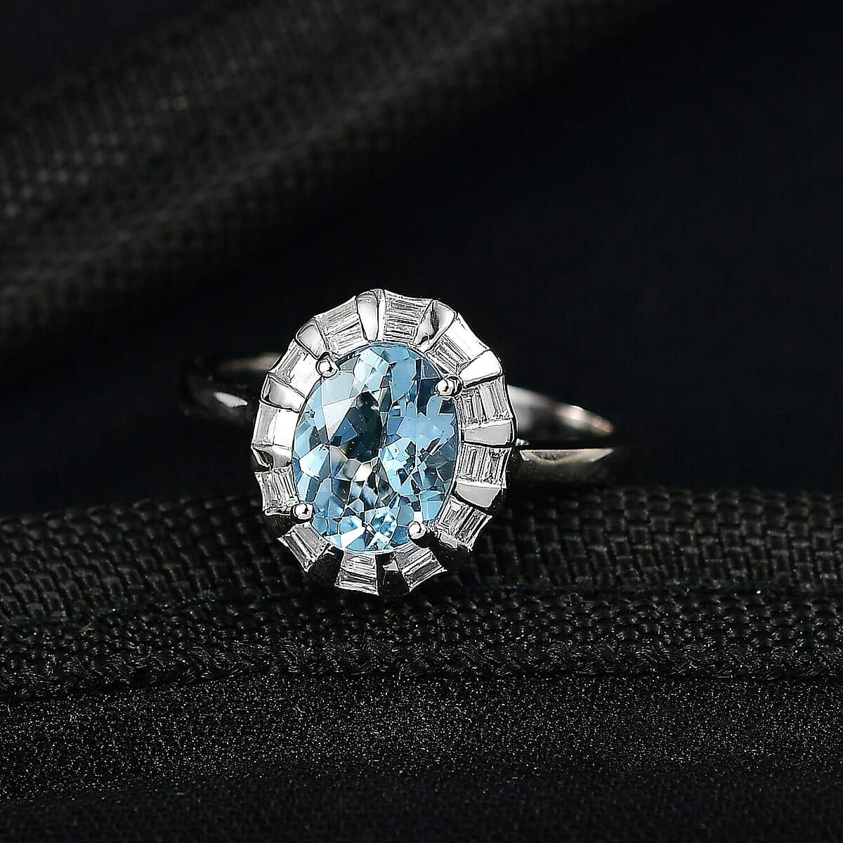 Certified AAA Santa Maria Aquamarine, Lab Grown Diamond Ring in 10K White Gold 1.93 ctw (Size 8.0) image number 1
