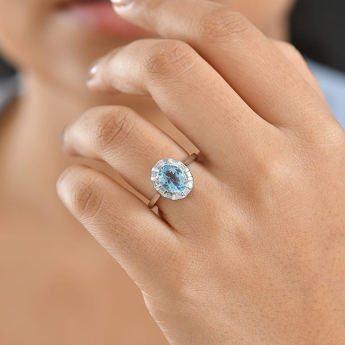 Certified AAA Santa Maria Aquamarine, Lab Grown Diamond Ring in 10K White Gold 1.93 ctw (Size 8.0) image number 2