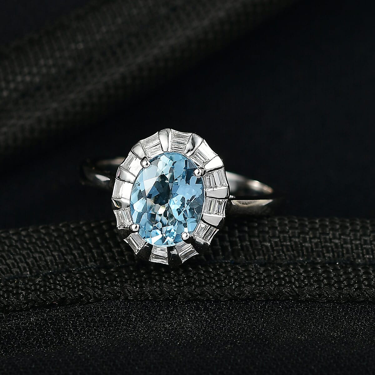 Certified AAA Santa Maria Aquamarine, Lab Grown Diamond Ring in 10K White Gold 1.93 ctw (Size 9.0) image number 0