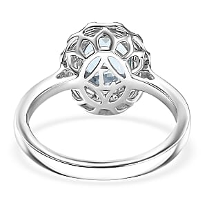 Certified AAA Santa Maria Aquamarine, Lab Grown Diamond Ring in 10K White Gold 1.93 ctw (Size 9.0)