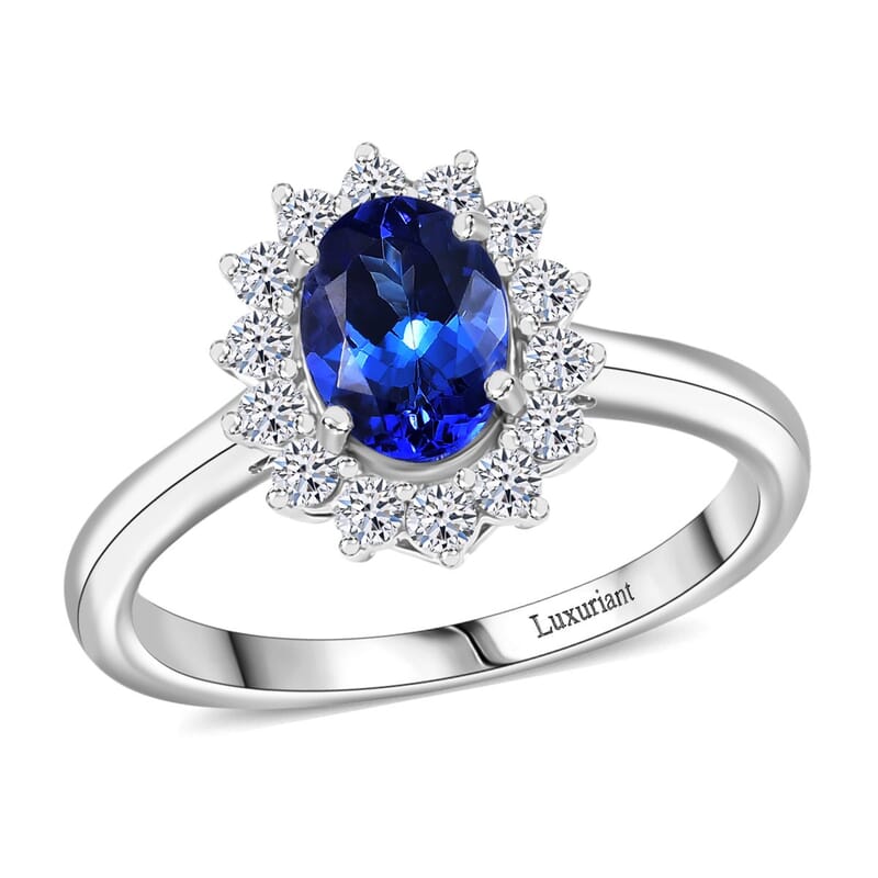Certified & Appraised AAA Tanzanite and Luxuriant Lab Grown Diamond G-H SI 1.40 ctw Classical Halo Ring in 10K White Gold (Size 10.0)