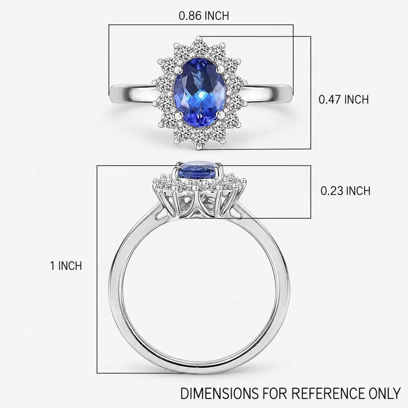 Certified & Appraised AAA Tanzanite and Luxuriant Lab Grown Diamond G-H SI 1.40 ctw Classical Halo Ring in 10K White Gold (Size 10.0)
