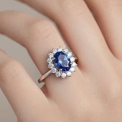 Certified and Appraised AAA Tanzanite, Lab Grown Diamond Halo Ring in 10K White Gold 1.40 ctw (Size 12.0)