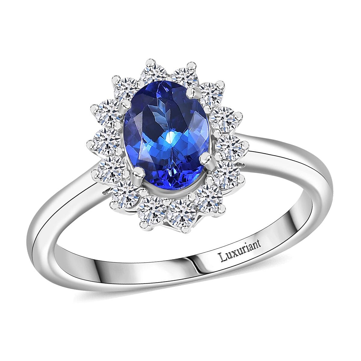 Certified & Appraised AAA Tanzanite, Lab Grown Diamond Halo Ring in 10K White Gold 1.40 ctw (Size 6.0) image number 0