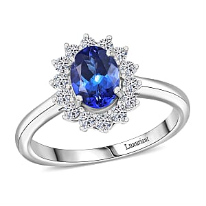 Certified & Appraised AAA Tanzanite, Lab Grown Diamond Halo Ring in 10K White Gold 1.40 ctw (Size 6.0)