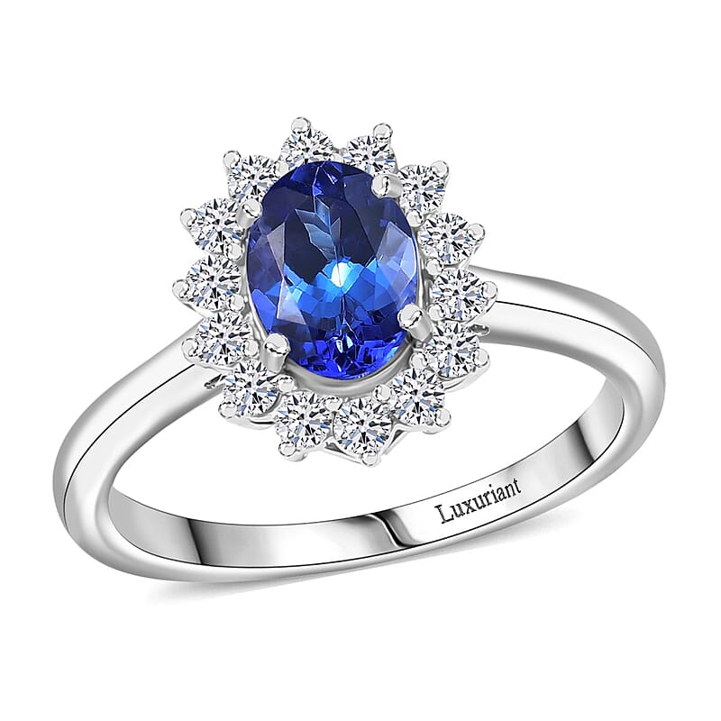 Certified & Appraised AAA Tanzanite and Luxuriant Lab Grown Diamond G-H SI 1.40 ctw Classical Halo Ring in 10K White Gold (Size 6.0)