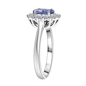 Certified & Appraised AAA Tanzanite, Lab Grown Diamond Halo Ring in 10K White Gold 1.40 ctw (Size 6.0)