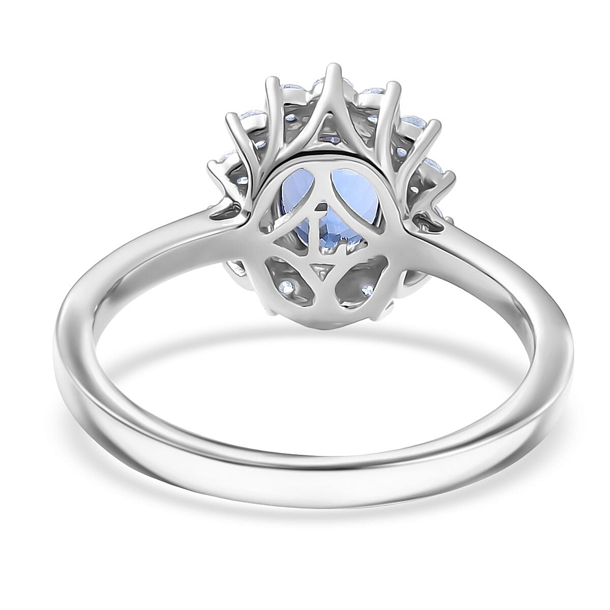 Certified & Appraised AAA Tanzanite, Lab Grown Diamond Halo Ring in 10K White Gold 1.40 ctw (Size 6.0) image number 4