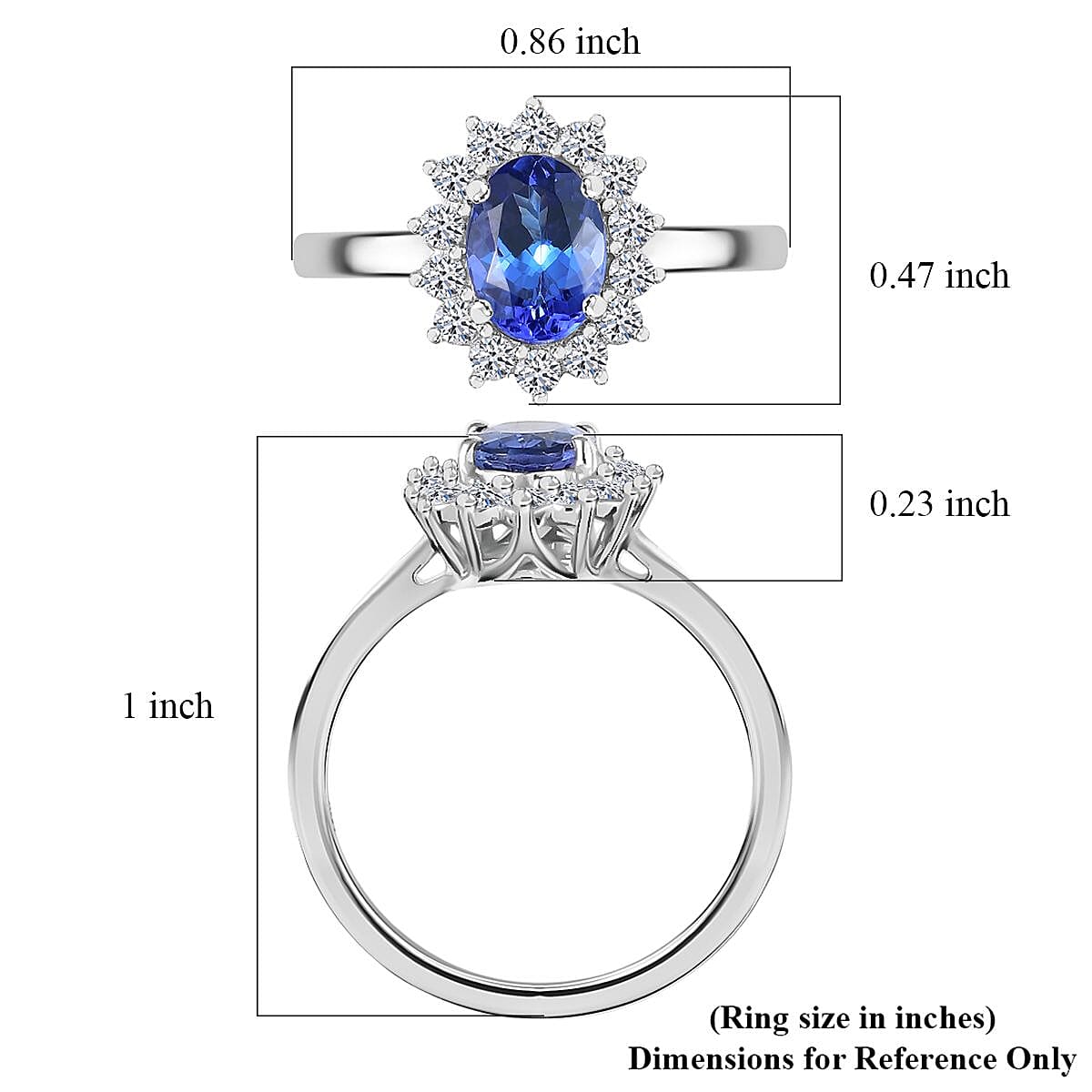 Certified & Appraised AAA Tanzanite, Lab Grown Diamond Halo Ring in 10K White Gold 1.40 ctw (Size 6.0) image number 5