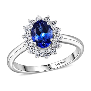 Doorbuster Certified & Appraised AAA Tanzanite and Luxuriant Diamond G-H SI 1.40 ctw Classical Halo Ring in 10K White Gold (Size 9.0)