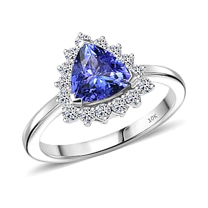  Certified & Appraised AAA Tanzanite and Luxuriant Diamond G-H SI 1.60 ctw Classical Halo Ring in 10K White Gold (Size 6.0)