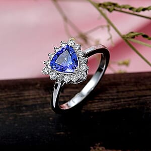  Certified & Appraised AAA Tanzanite and Luxuriant Diamond G-H SI 1.60 ctw Classical Halo Ring in 10K White Gold (Size 7.0)