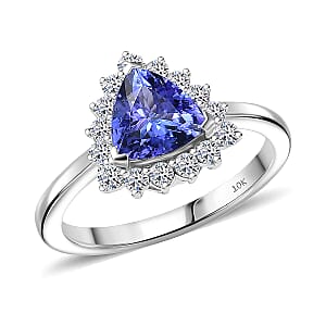  Certified & Appraised AAA Tanzanite and Luxuriant Diamond G-H SI 1.60 ctw Classical Halo Ring in 10K White Gold (Size 7.5)