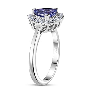  Certified & Appraised AAA Tanzanite and Luxuriant Diamond G-H SI 1.60 ctw Classical Halo Ring in 10K White Gold (Size 8.0)
