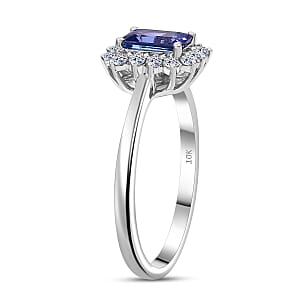  Certified & Appraised AAA Tanzanite and G-H SI Luxuriant Diamond 1.50 ctw Classical Halo Ring in 10K White Gold (Size 8.0)