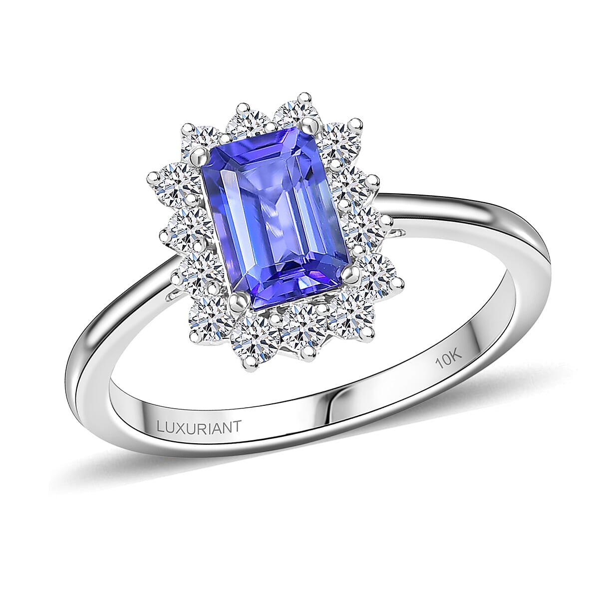 Certified & Appraised AAA Tanzanite and G-H SI Luxuriant Lab Grown Diamond 1.50 ctw Classical Halo Ring in 10K White Gold (Size 9.0) image number 0