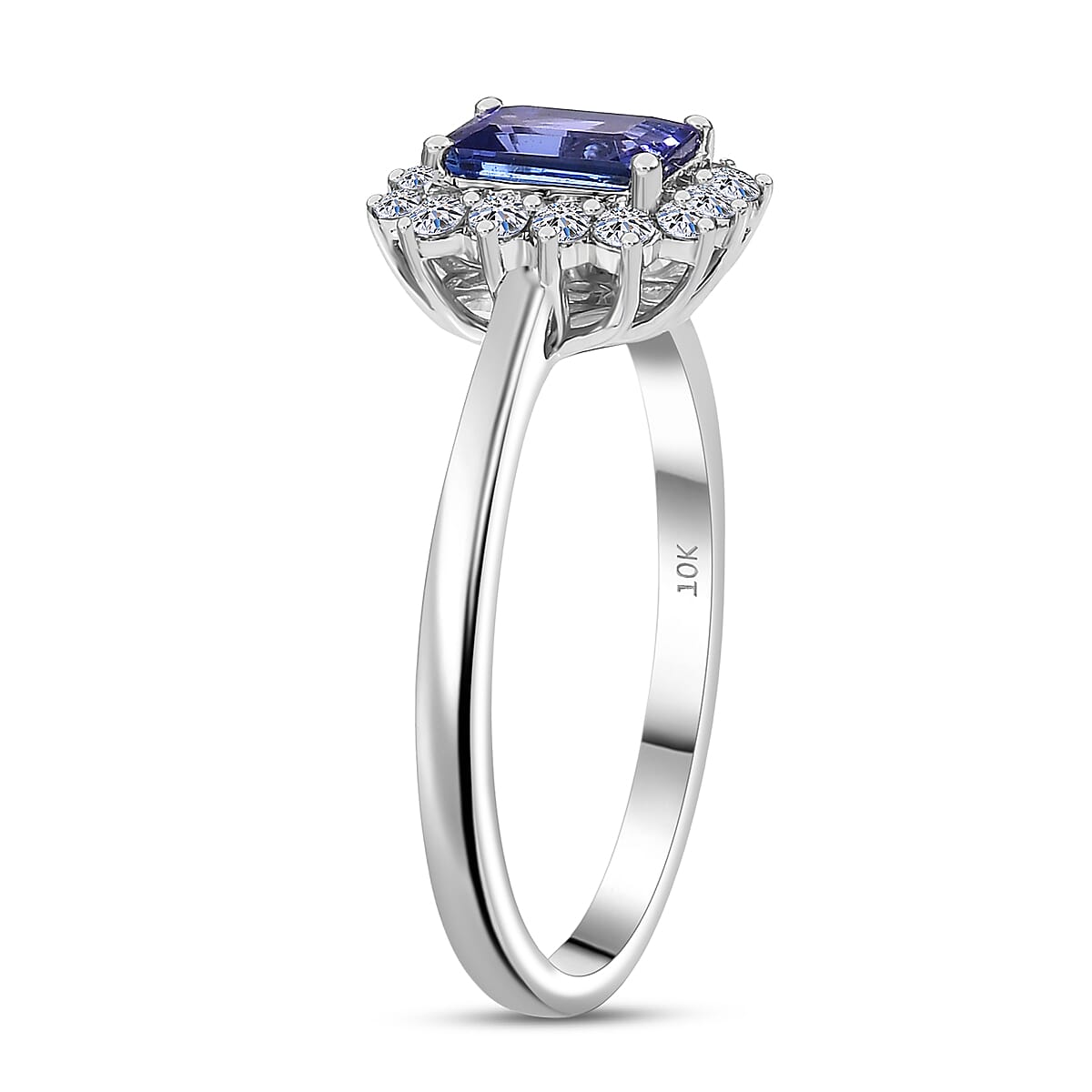 Certified & Appraised AAA Tanzanite and G-H SI Luxuriant Lab Grown Diamond 1.50 ctw Classical Halo Ring in 10K White Gold (Size 9.0) image number 2
