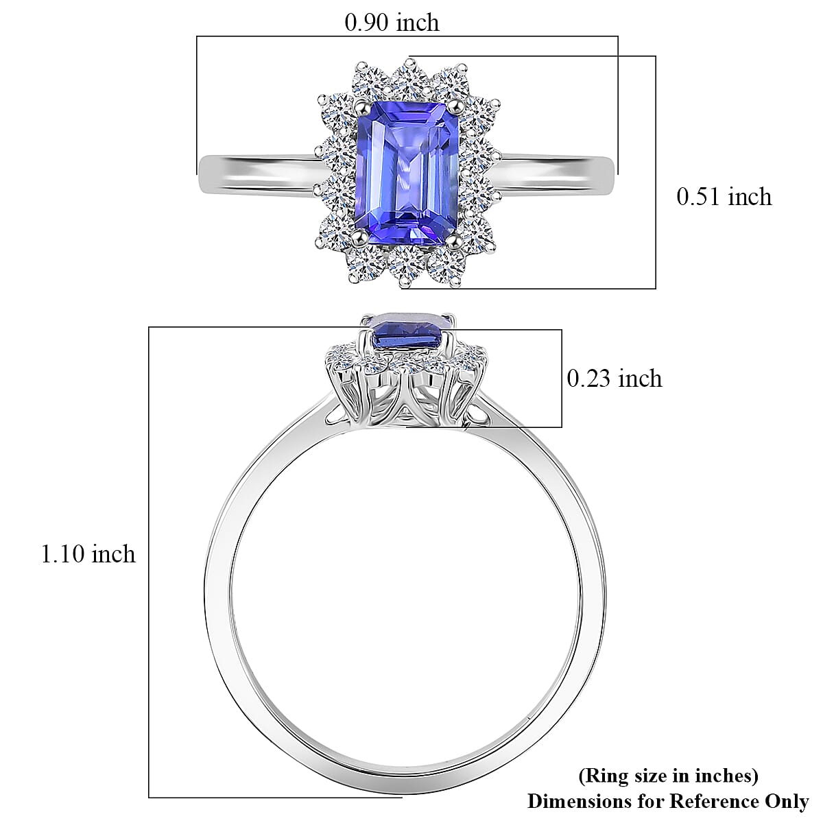 Certified & Appraised AAA Tanzanite and G-H SI Luxuriant Lab Grown Diamond 1.50 ctw Classical Halo Ring in 10K White Gold (Size 9.0) image number 4