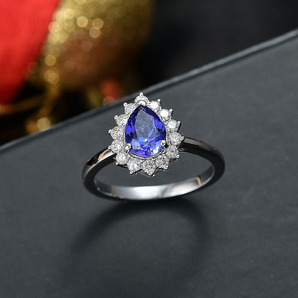 Certified & Appraised AAA Tanzanite and Luxuriant Lab Grown Diamond G-H SI 1.60 ctw Classical Halo Ring in 10K White Gold (Size 10.0) image number 1
