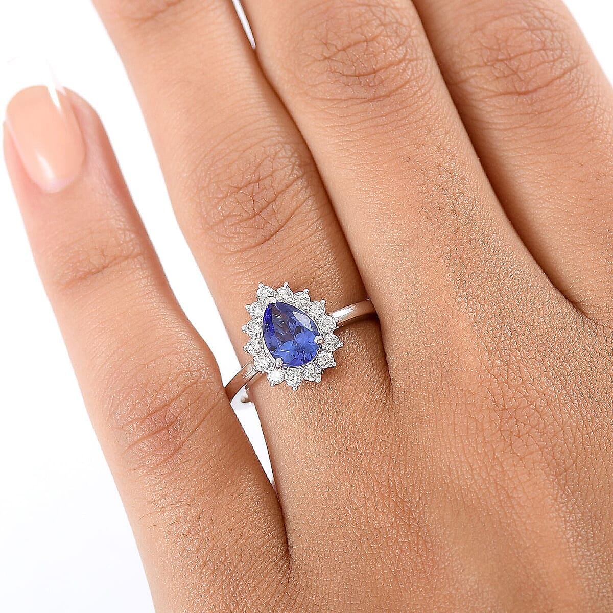 Certified & Appraised AAA Tanzanite and Luxuriant Lab Grown Diamond G-H SI 1.60 ctw Classical Halo Ring in 10K White Gold (Size 10.0) image number 2