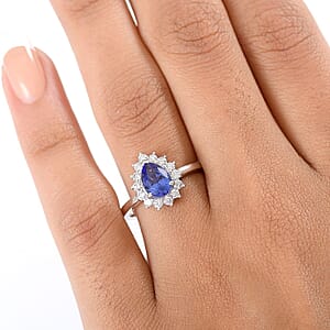 Certified & Appraised AAA Tanzanite and Luxuriant Diamond G-H SI 1.55 ctw Classical Halo Ring in 10K White Gold (Size 10.0)