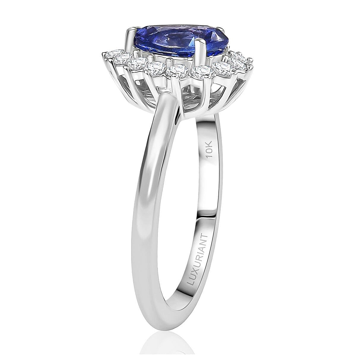 Certified & Appraised AAA Tanzanite and Luxuriant Diamond G-H SI 1.55 ctw Classical Halo Ring in 10K White Gold (Size 7.0) image number 3