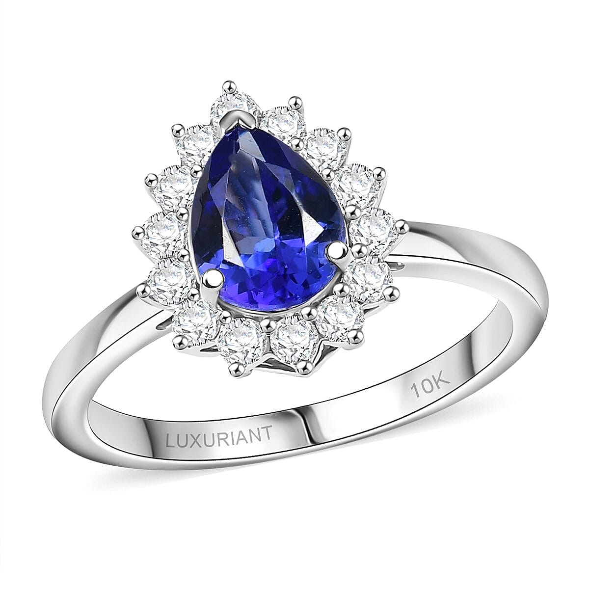 Certified & Appraised AAA Tanzanite and Luxuriant Lab Grown Diamond G-H SI 1.60 ctw Classical Halo Ring in 10K White Gold (Size 8.0) image number 0